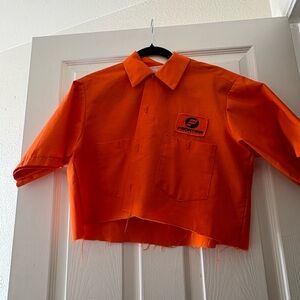 Orange Cropped Work Shirt